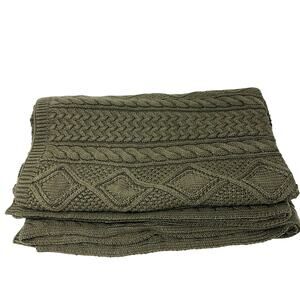 Ralph Lauren Home Henwick Cable Double Stitch Cotton Throw Blanket Loden Green